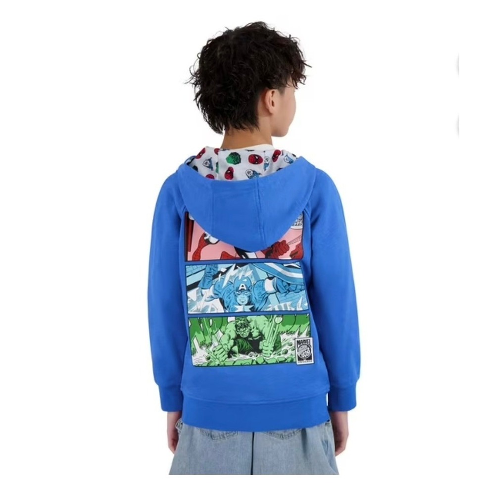 Marvel Zip Up Hoodie Boy 8 Blue Hulk Spider-Man Captain America Comic Jacket NWT - Picture 2 of 5